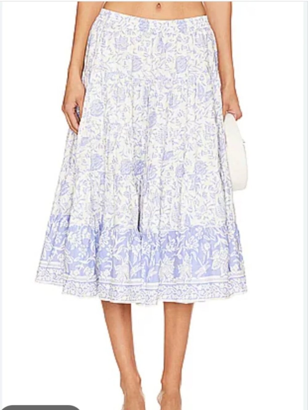 Free People Midi Cotton Full Swing Blue White Skirt size L